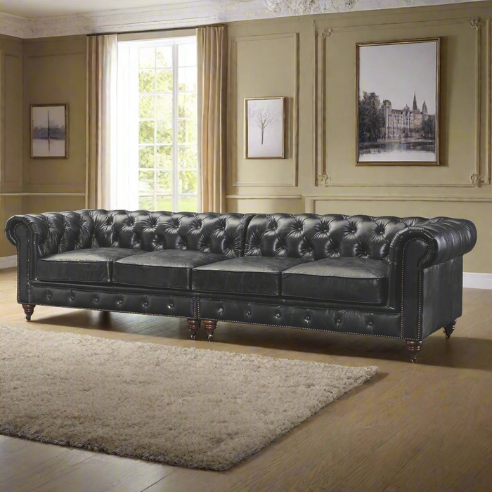 Century Chesterfield Sofa - Slate Leather - 118"