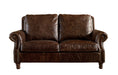 English Rolled Arm Love Seat - Dark Brown Leather - Crafters and Weavers