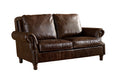 English Rolled Arm Love Seat - Dark Brown Leather - Crafters and Weavers