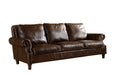 English Rolled Arm Sofa - Dark Brown Leather - Crafters and Weavers