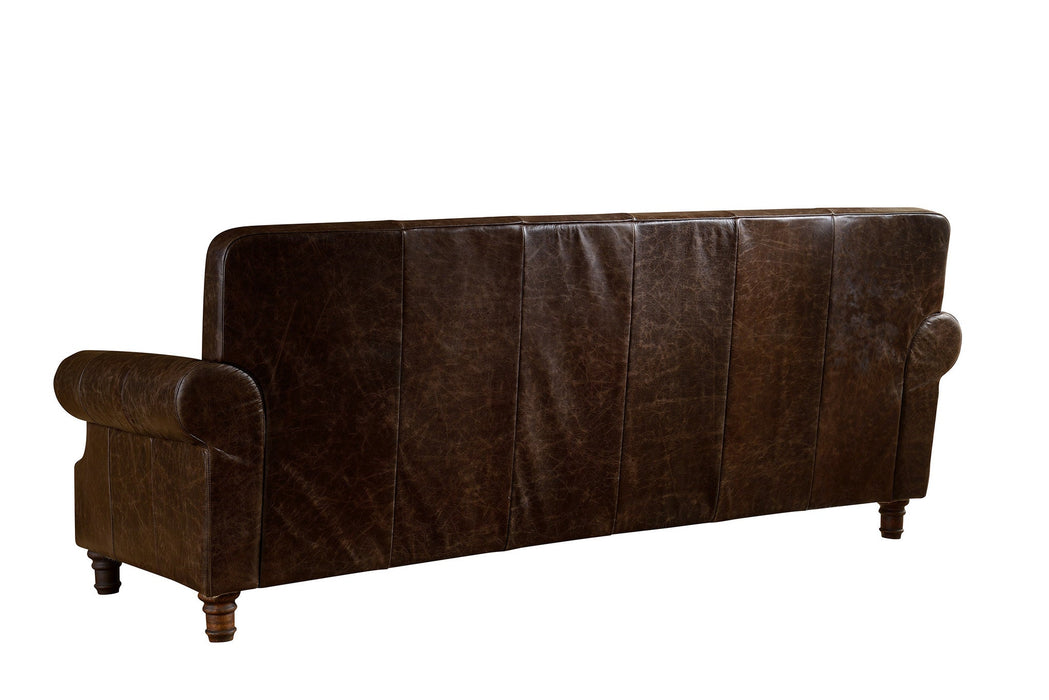 English Rolled Arm Sofa - Dark Brown Leather - Crafters and Weavers