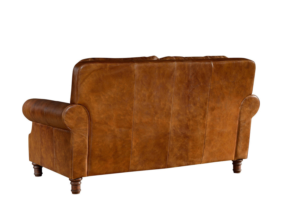 English Rolled Arm Love Seat - Light Brown Leather - Crafters and Weavers