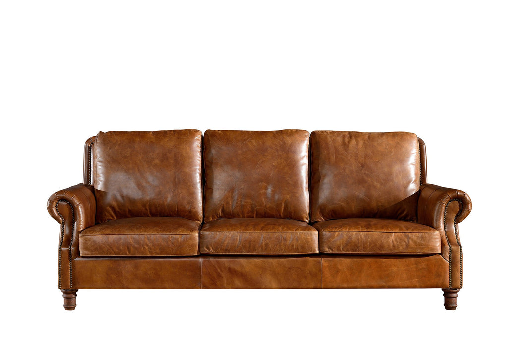 PREORDER English Rolled Arm Sofa - Light Brown Leather - Crafters and Weavers