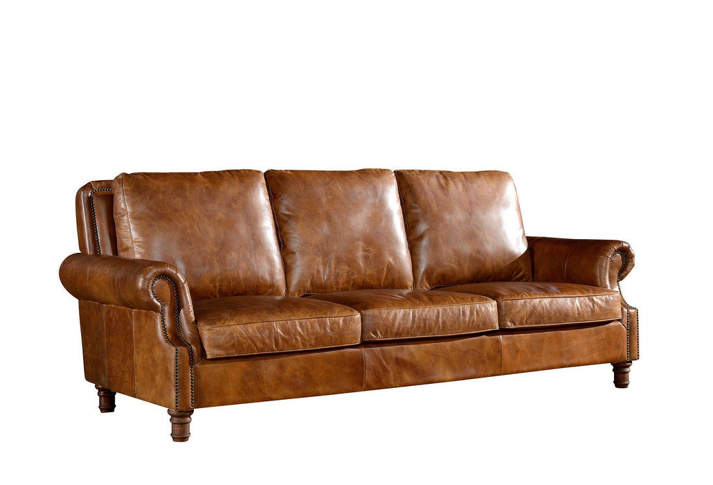 PREORDER English Rolled Arm Sofa - Light Brown Leather - Crafters and Weavers