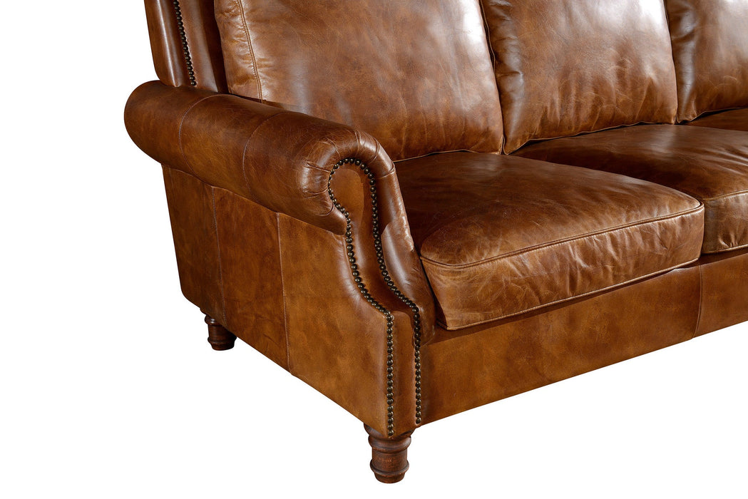 PREORDER English Rolled Arm Sofa - Light Brown Leather - Crafters and Weavers