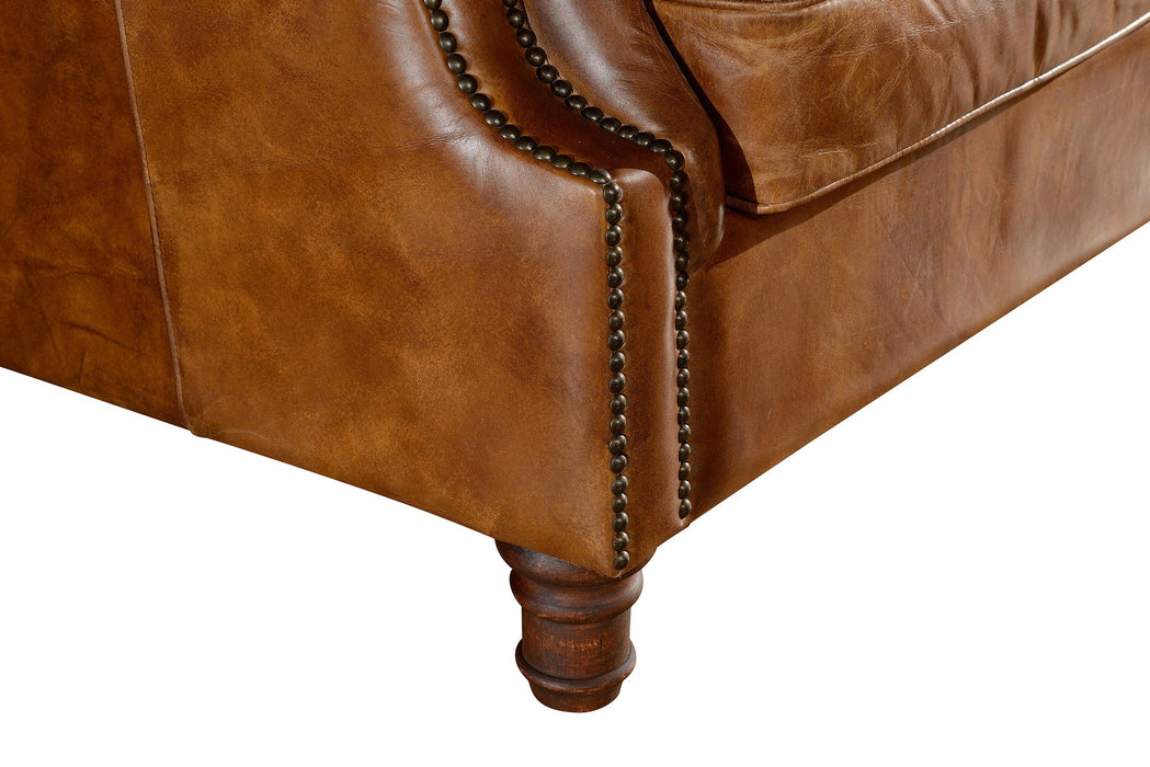 PREORDER English Rolled Arm Sofa - Light Brown Leather - Crafters and Weavers