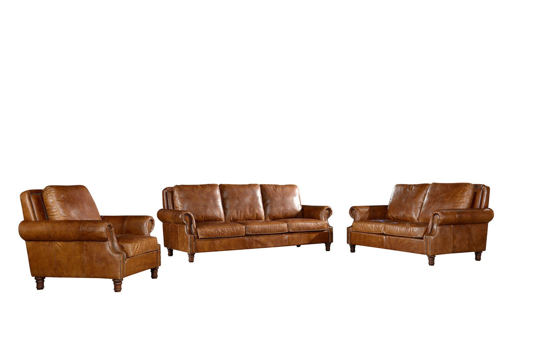 PREORDER English Rolled Arm - Arm Chair - Light Brown Leather - Crafters and Weavers