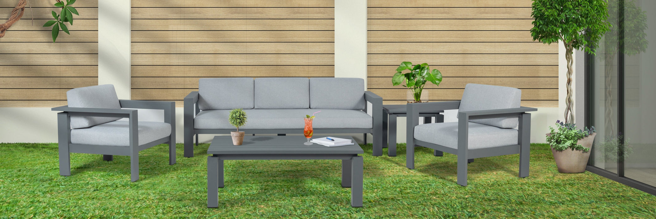 Sardinia Aluminum Frame Outdoor Sofa - Gray Cushions