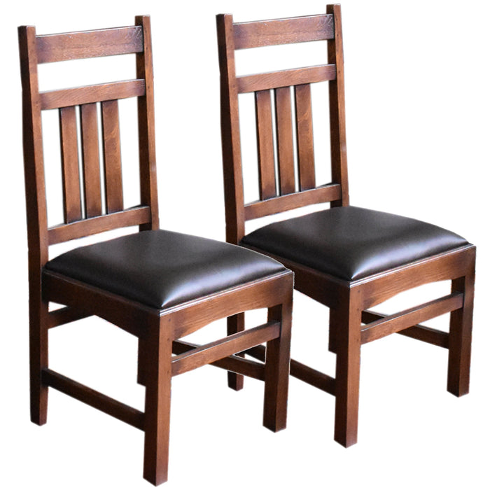 Set of 2 - Mission Oak & Leather Slat Back Dining Chair #401 - Crafters and Weavers