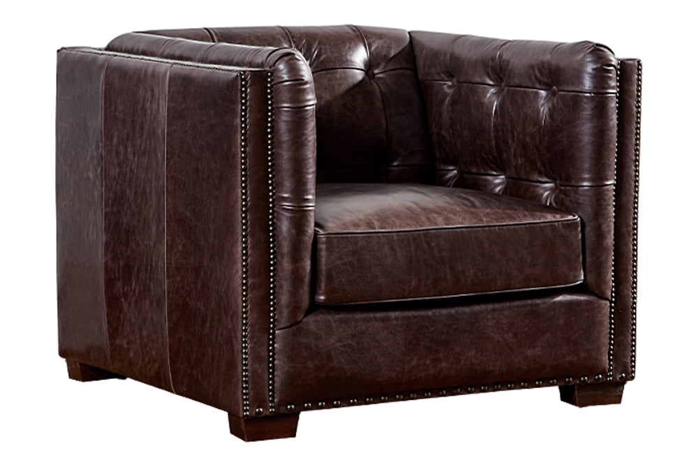 SOLD OUT Tuxedo Leather Arm Chair - Dark Brown - Crafters and Weavers