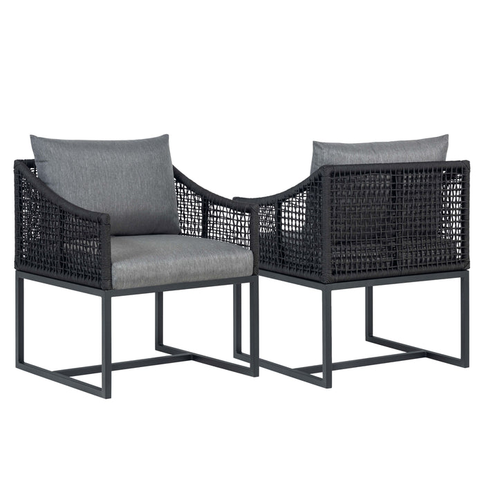 Pair of Sardinia Outdoor Aluminum Dining Chair with Rope Design - Black