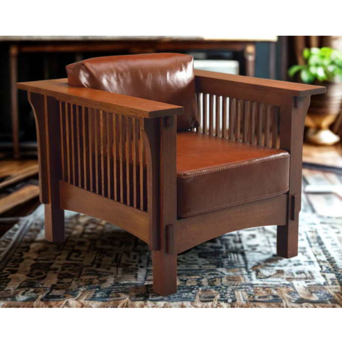 Craftsman Crofter Mission Style Arm Chair - Russet Brown Leather (RB1)