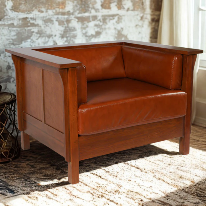 Craftsman Cubic Panel Side Arm Chair - Russet Brown Leather (RB2)