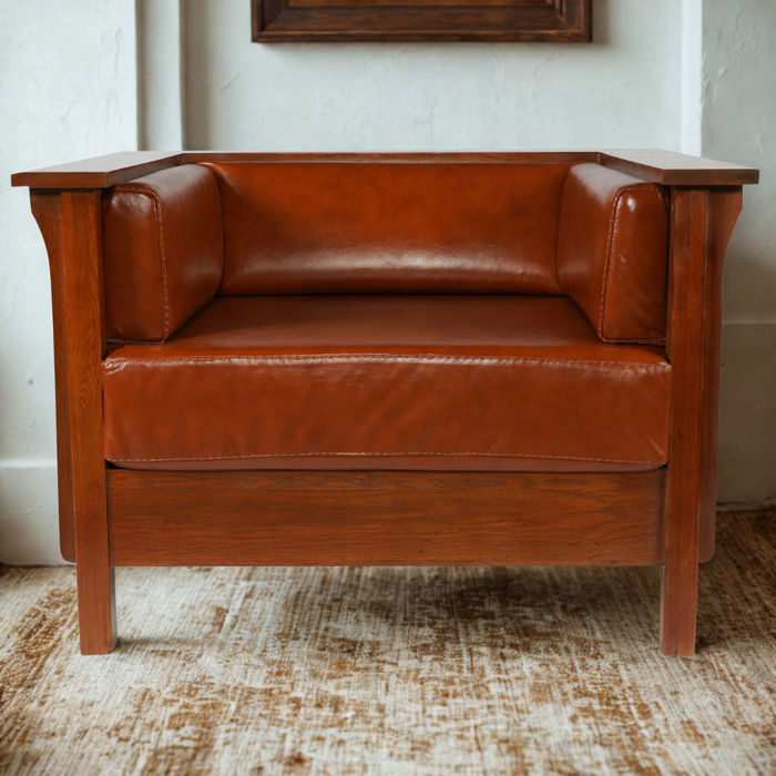 Craftsman Cubic Panel Side Arm Chair - Russet Brown Leather (RB2)