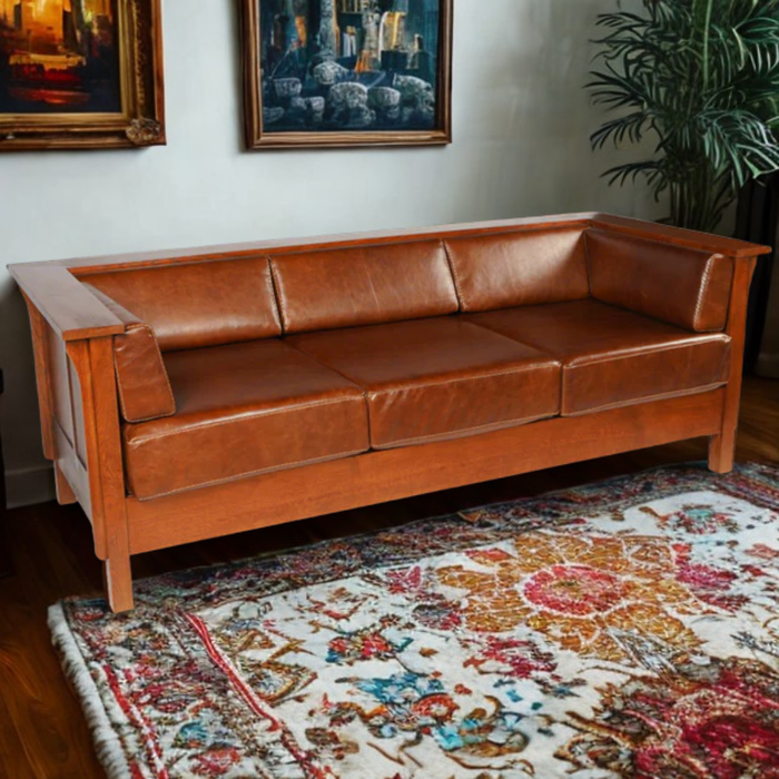 Craftsman Cubic Panel Side Sofa - Chestnut Brown Leather