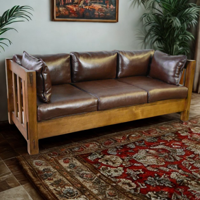 Heartland Mission Slat Sofa - Solid Oak and Leather