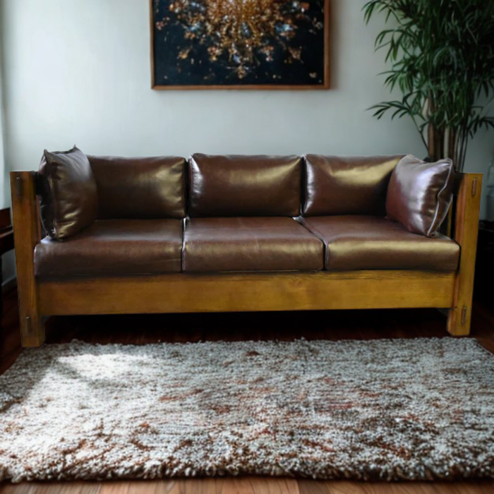 Heartland Mission Slat Sofa - Solid Oak and Leather