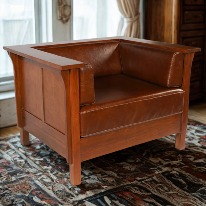 Mission / Craftsman Cubic Panel Side Arm Chair - Chestnut