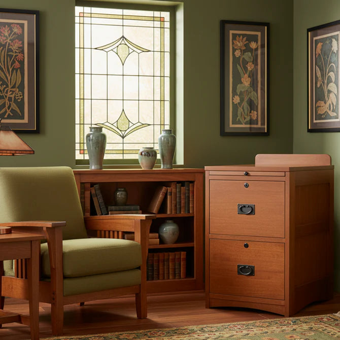 Mission Oak 2 Drawer File Cabinet w/ Writing Tray - MC