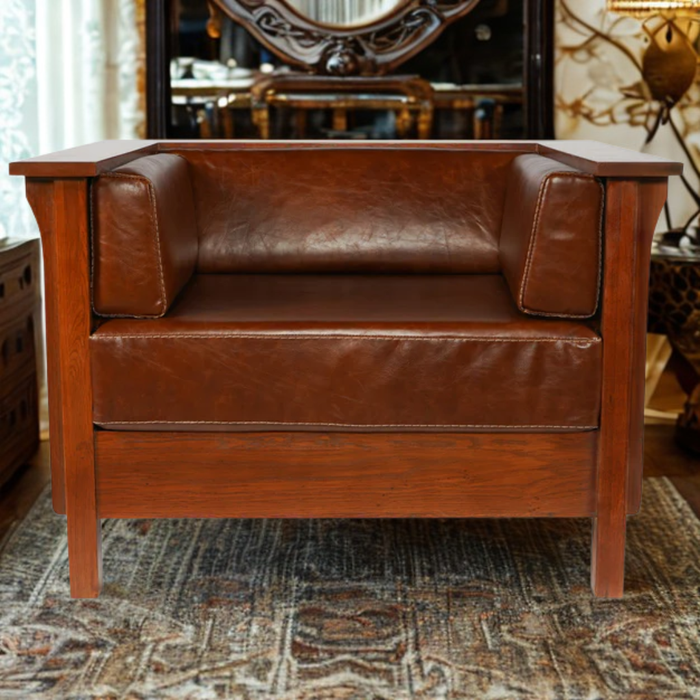 Mission / Craftsman Cubic Panel Side Arm Chair - Chestnut