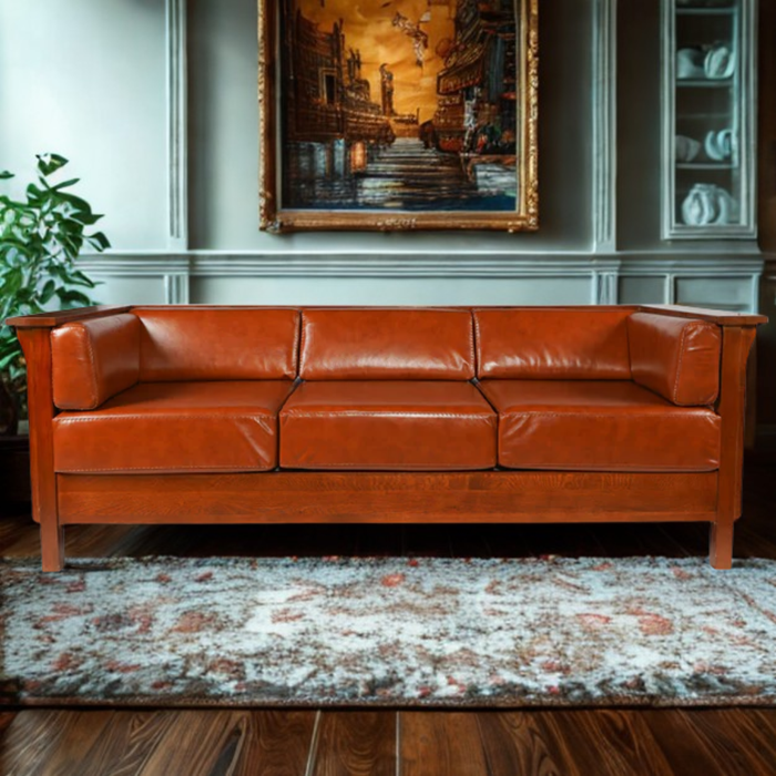 Mission / Craftsman Cubic Slat Side Sofa - Russet Brown Leather (RB2)