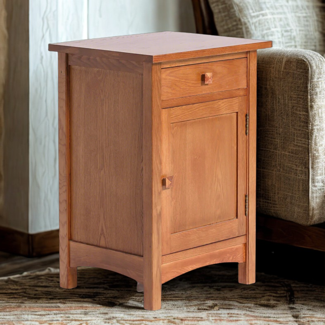 Mission Style Quarter Sawn Solid Oak Nightstand / Bedside Table