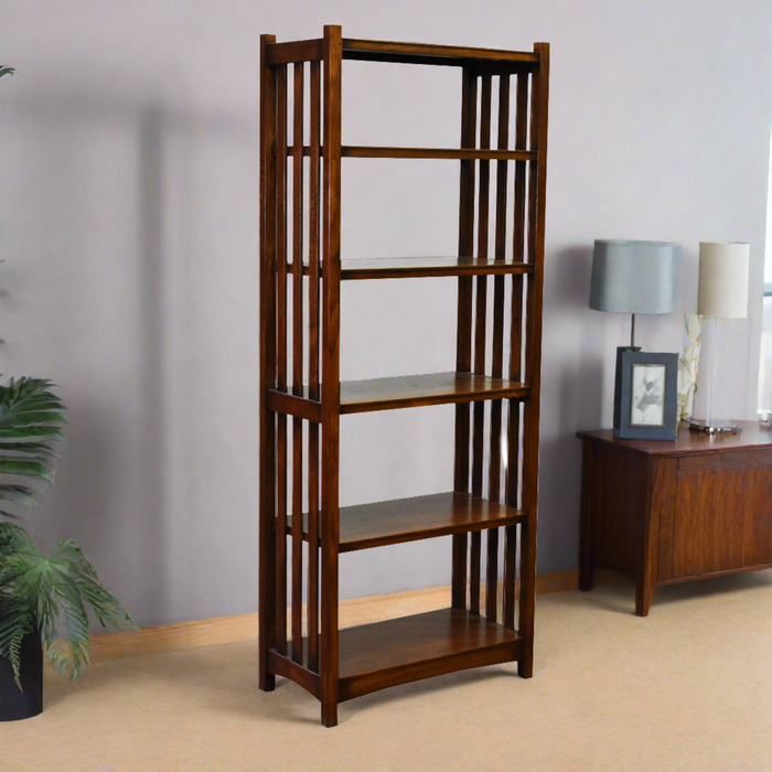 Mission Spindle Side 5 Shelf Bookcase - Walnut (W1)