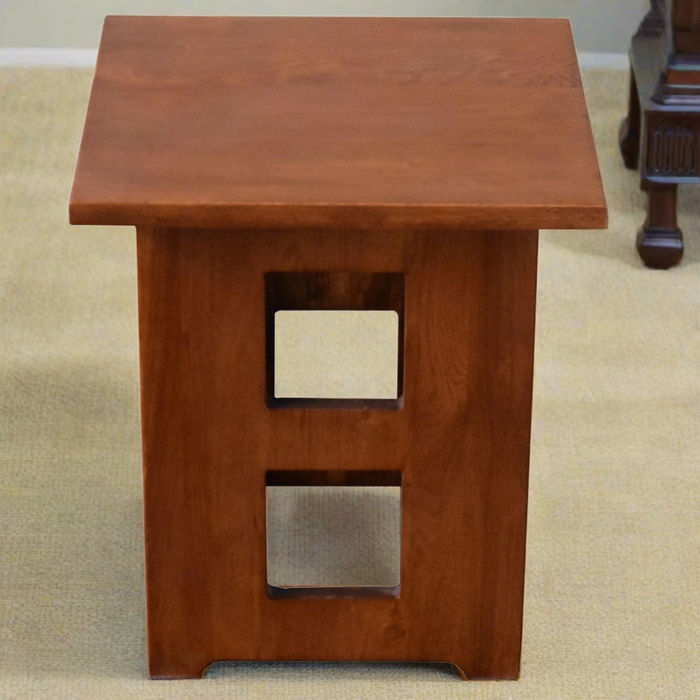 Mission Solid Oak Square End Table with Cut Outs - Michael's Cherry (MC1)