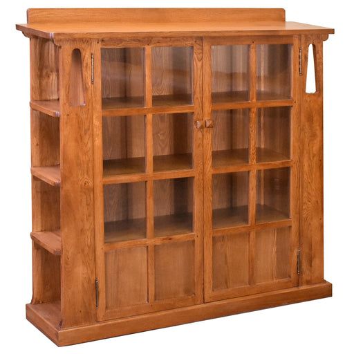 Mission Double Door Bookcase with Side Shelves - Michael's Cherry (MC1) - Crafters and Weavers