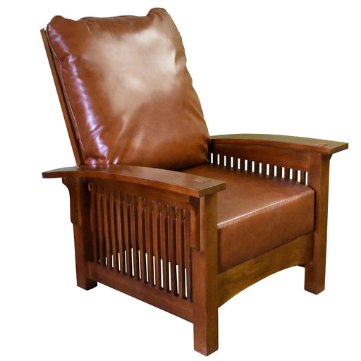 Craftsman / Mission Leather and Oak Morris Chair - Russet Brown Leather (RB2) - Crafters and Weavers