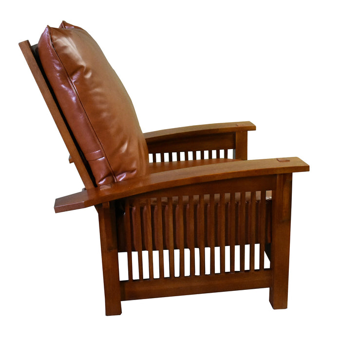 Craftsman / Mission Morris Chair and Ottoman Set - Russet Brown Leather (RB2) - Crafters and Weavers