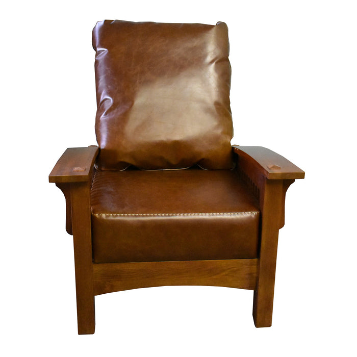 Craftsman / Mission Leather and Oak Morris Chair - Chestnut - Crafters and Weavers