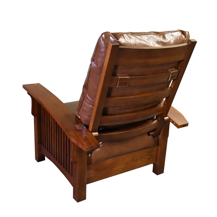 Craftsman / Mission Leather and Oak Morris Chair - Chestnut - Crafters and Weavers