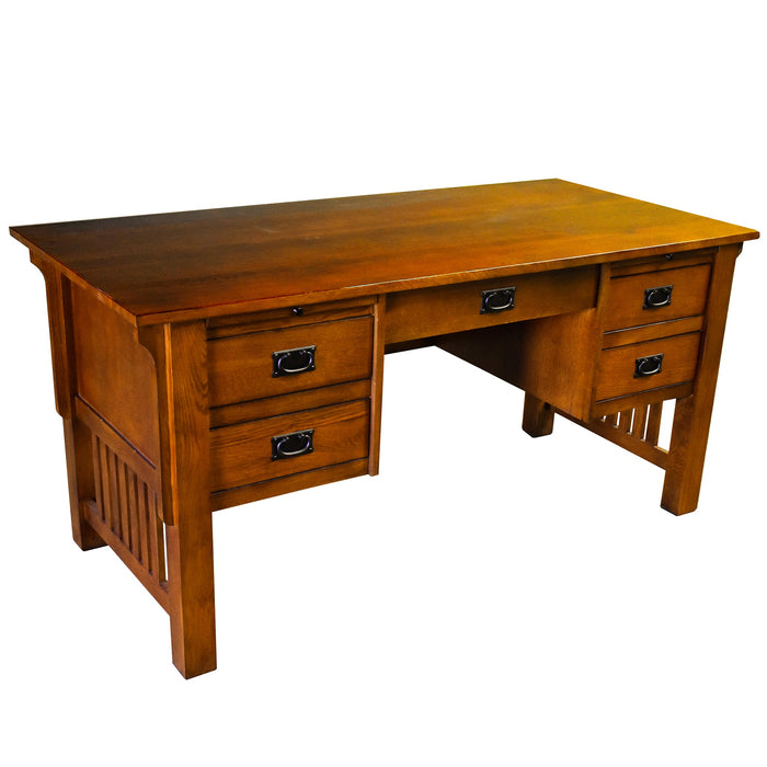 Mission Quarter Sawn Oak 5 Drawer Desk - Michael's Cherry (MC3) - Crafters and Weavers