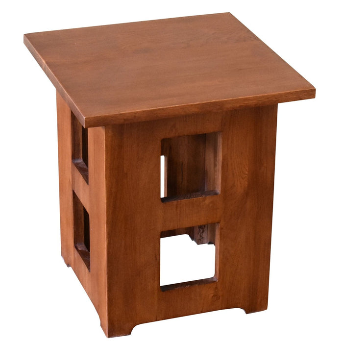 Mission Solid Oak Square End Table with Cut Outs - Michael's Cherry (MC1) - Crafters and Weavers