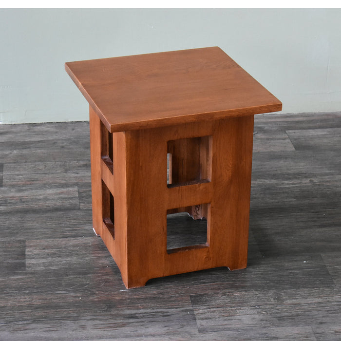 Mission Solid Oak Square End Table with Cut Outs - Michael's Cherry (MC1) - Crafters and Weavers