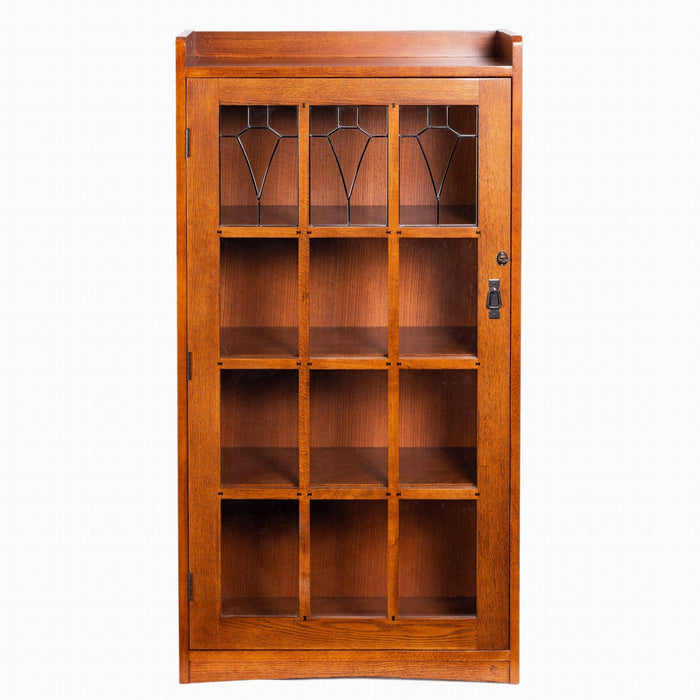 Mission Leaded Glass Bookcase with Lock & Key