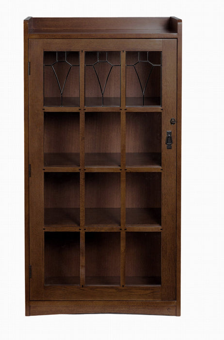 Mission Leaded Glass Bookcase with Lock & Key