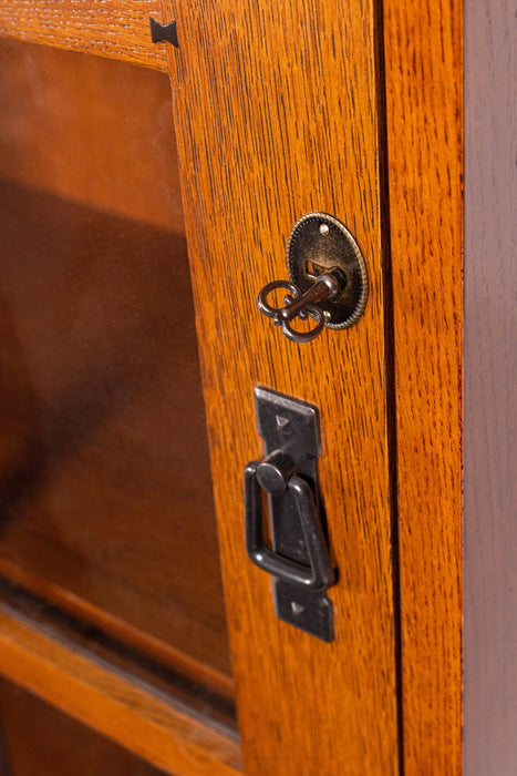 Mission Leaded Glass Bookcase with Lock & Key