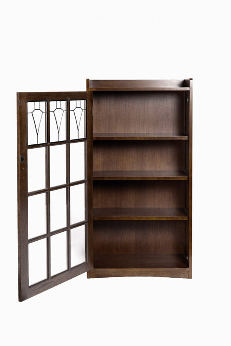 Mission Leaded Glass Bookcase with Lock & Key