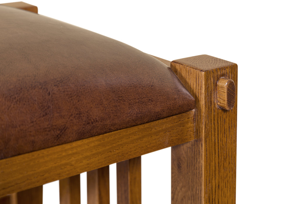 Mission Spindle Stool - Quarter Sawn Oak & Leather (2 Colors Available) - Michael's Cherry - Crafters and Weavers