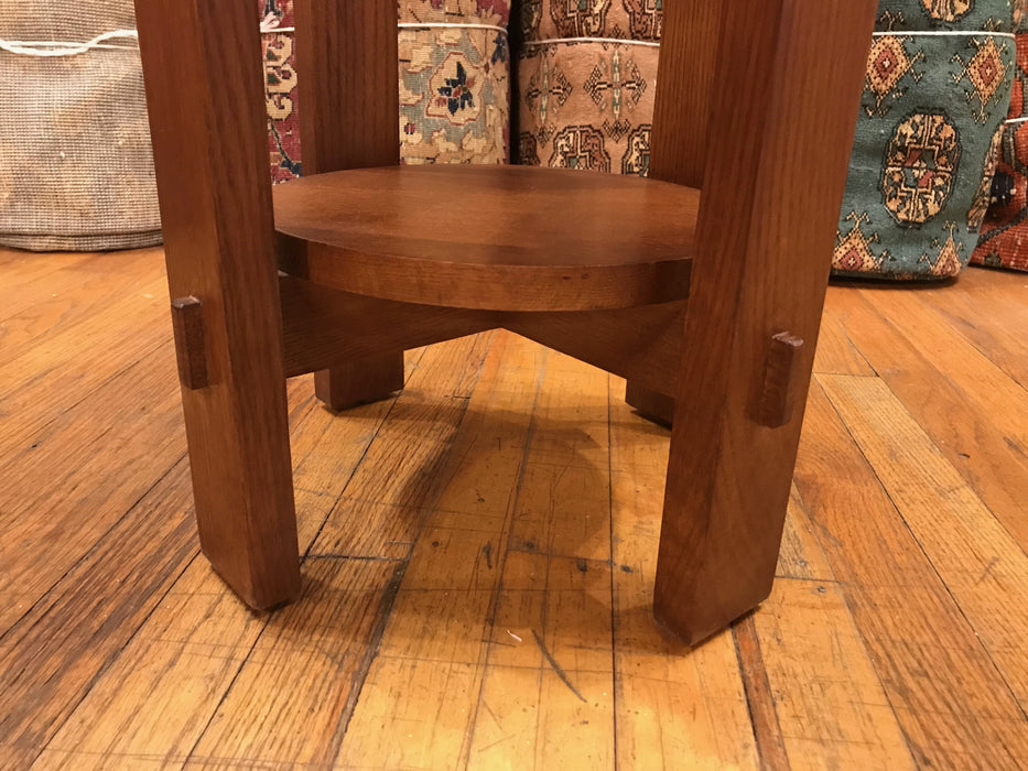 Mission Style Oak Round End Table - Golden Brown - Crafters and Weavers