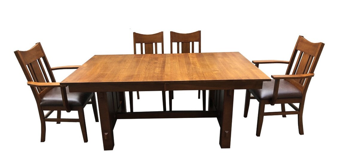 Mission Quarter Sawn Oak Dining Table and Chairs Set (2 Colors Available)